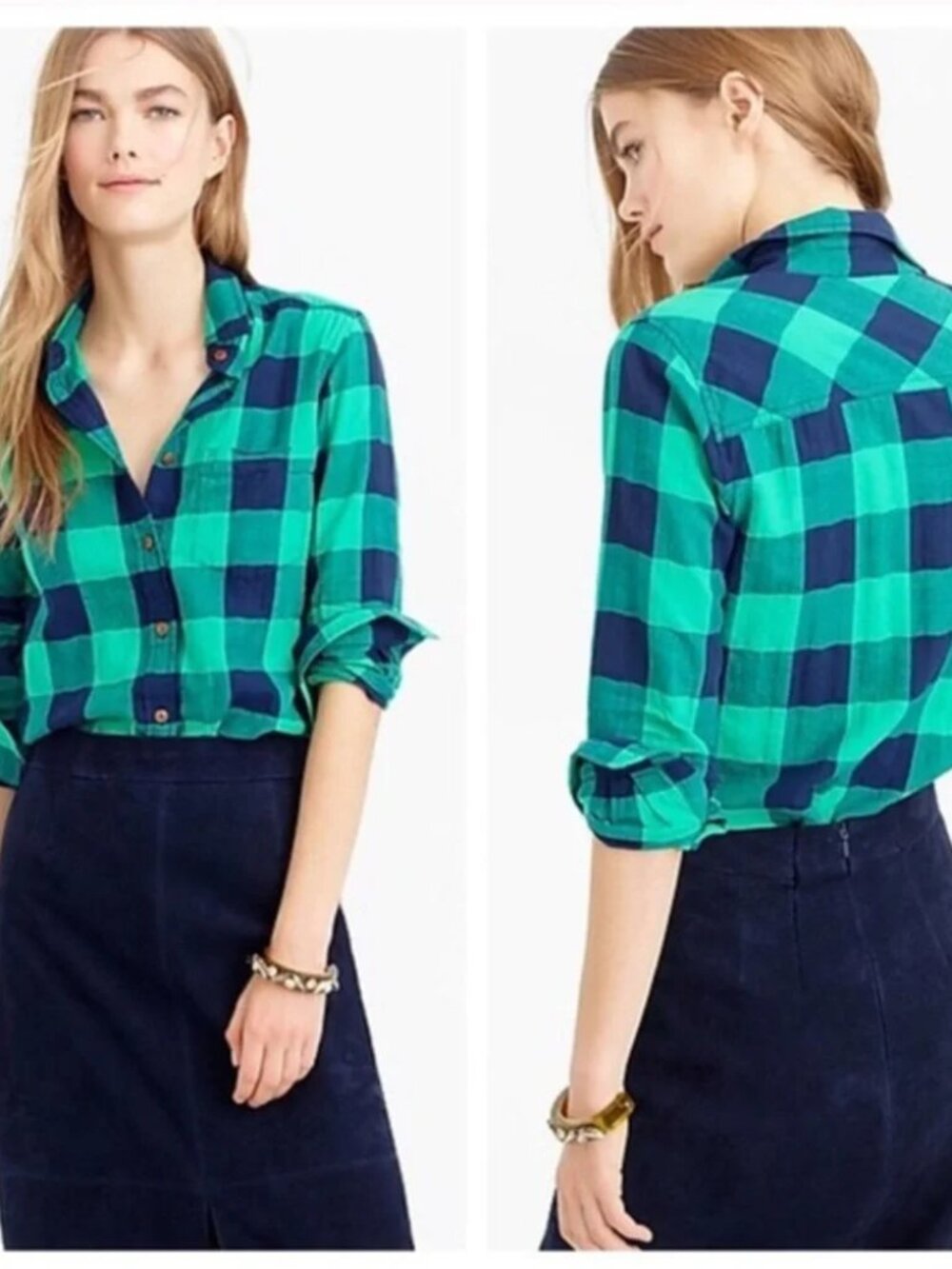 J. Crew Shrunken Boy Shirt in Emerald Buffalo Check Print Flannel 4